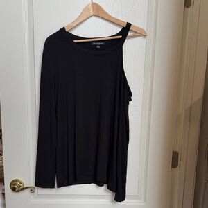 INC International Concepts Black Asymmetrical Long Sleeve Top